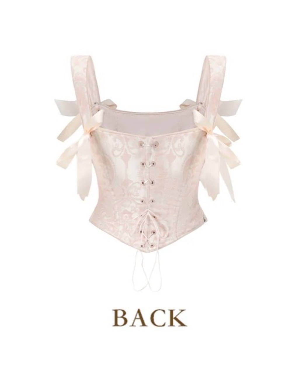 Elegant Cream Lace Corset with Pearl Chain Detail - Picture 2 of 9